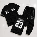 2-Piece Men's & Boys' Printed Summer Jersey Tracksuit – Casual T-Shirt & Trouser Set