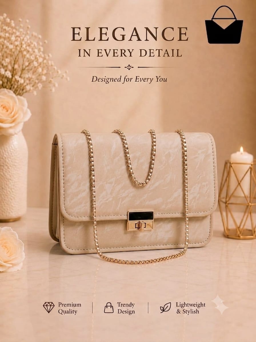 Stylish Chain Handle Women's Handbag – Elegant Chic Purse with Golden Details