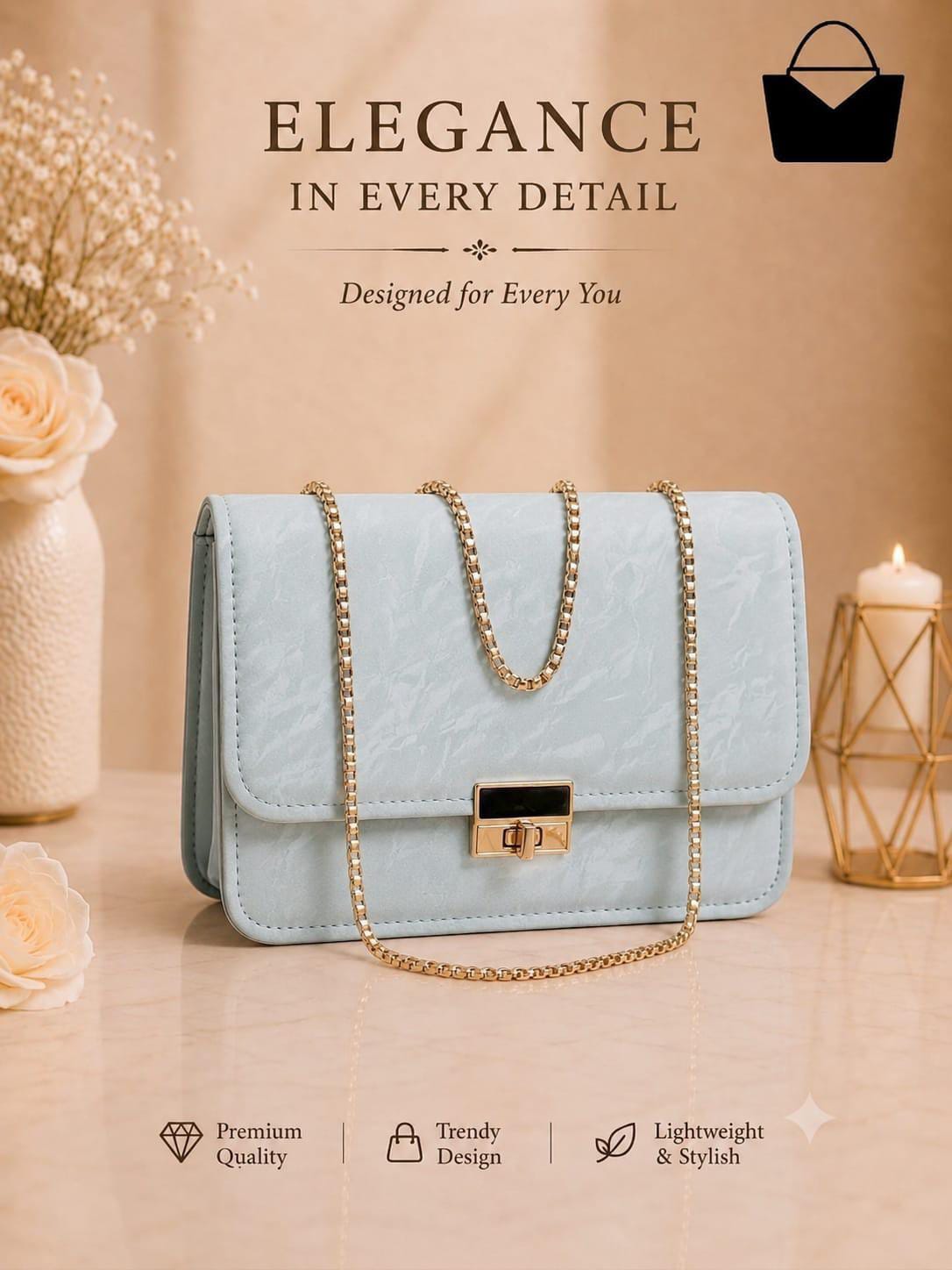 Stylish Chain Handle Women's Handbag – Elegant Chic Purse with Golden Details