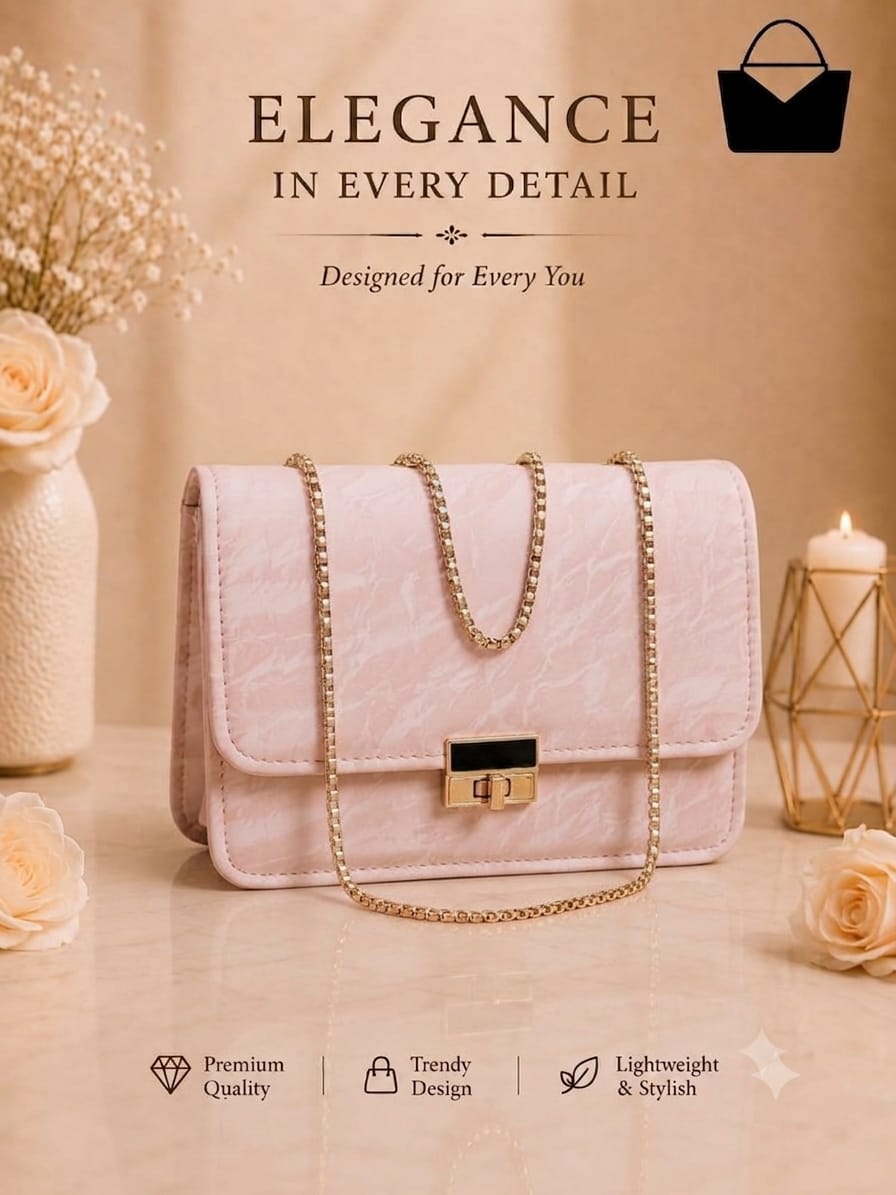 Stylish Chain Handle Women's Handbag – Elegant Chic Purse with Golden Details