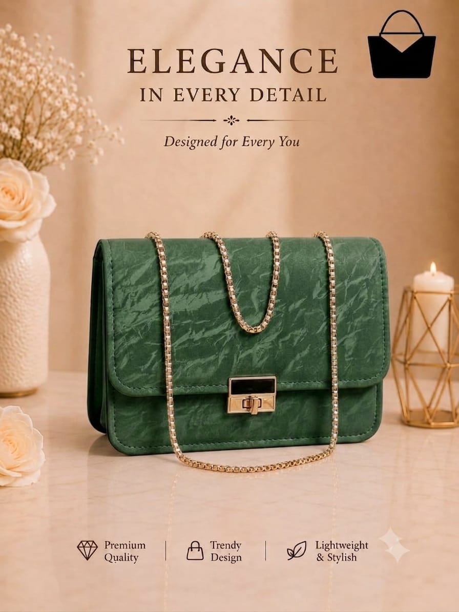 Stylish Chain Handle Women's Handbag – Elegant Chic Purse with Golden Details