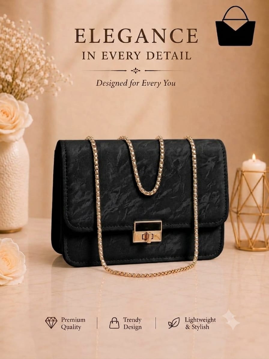 Stylish Chain Handle Women's Handbag – Elegant Chic Purse with Golden Details