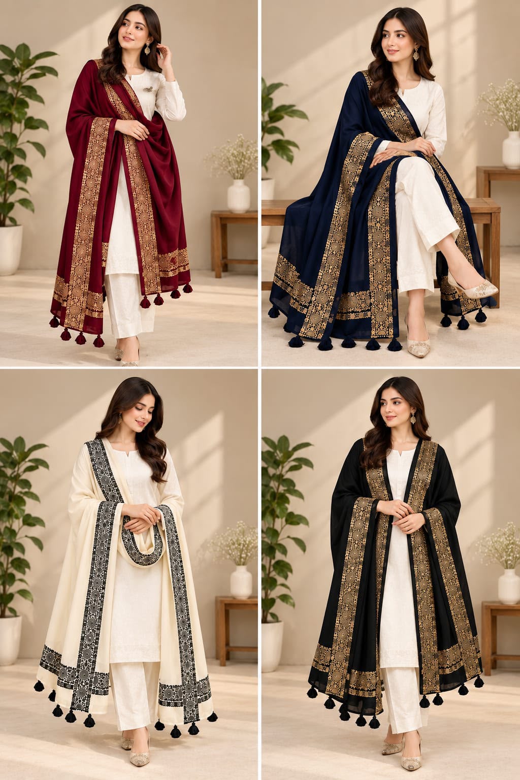 Premium Elegant Embroidered Wool Shawl for Women – Winter Warm Stole