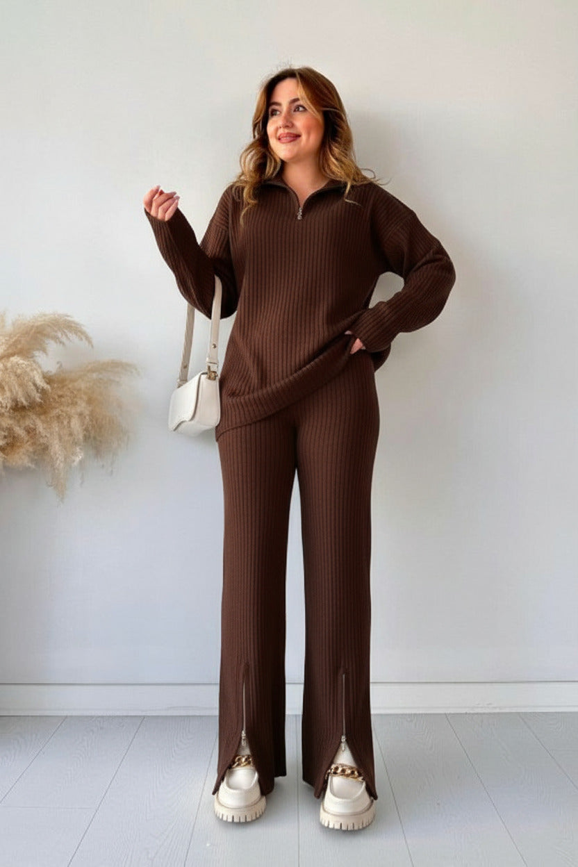 2-Piece Winter Arrival Zipper Highneck Drop-Shoulder Track Suit