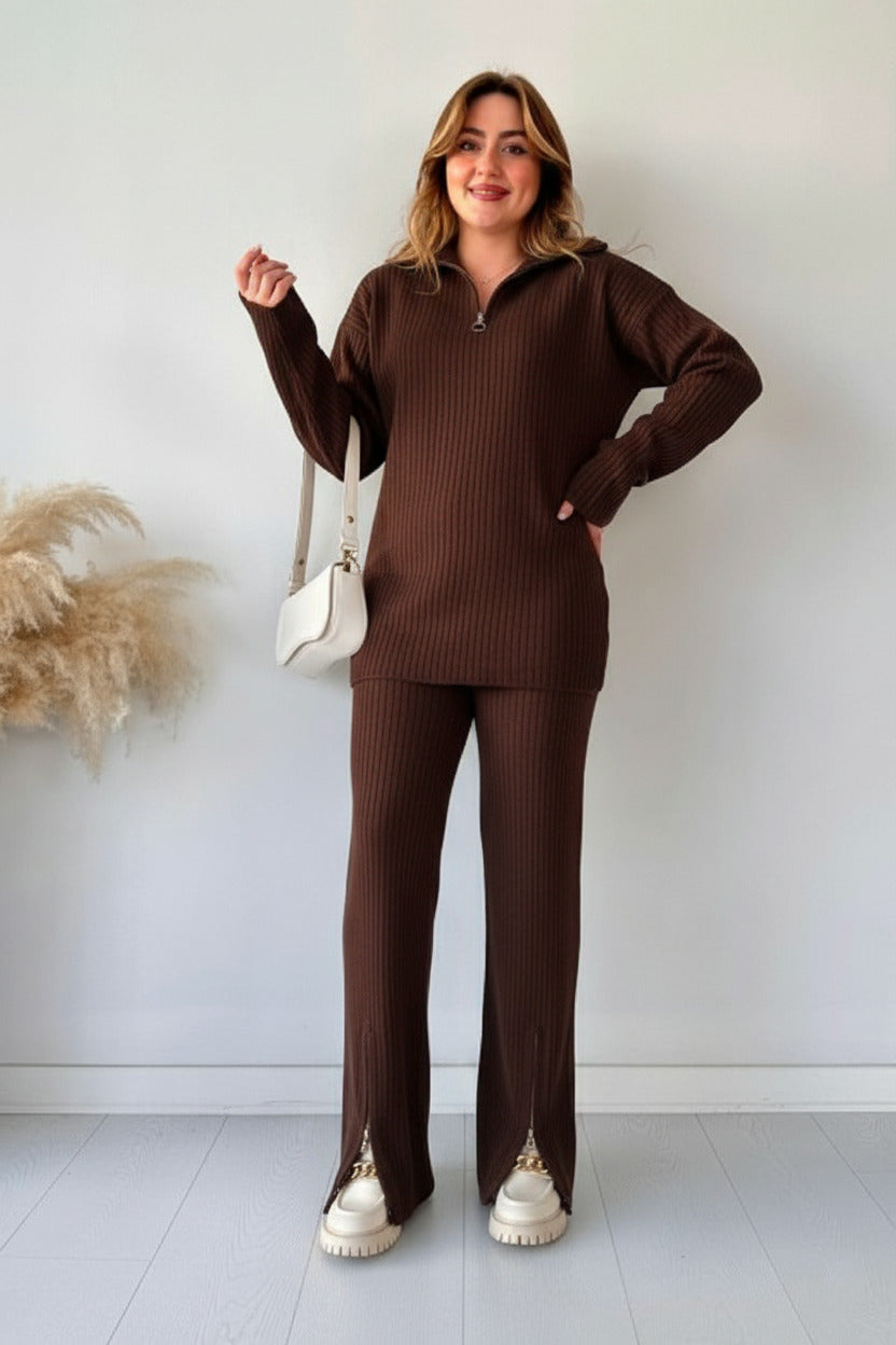 2-Piece Winter Arrival Zipper Highneck Drop-Shoulder Track Suit