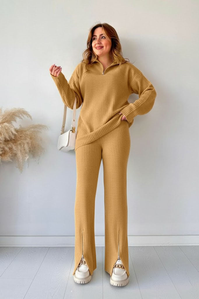 2-Piece Winter Arrival Zipper Highneck Drop-Shoulder Track Suit