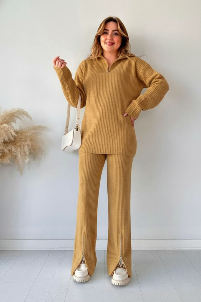 2-Piece Winter Arrival Zipper Highneck Drop-Shoulder Track Suit