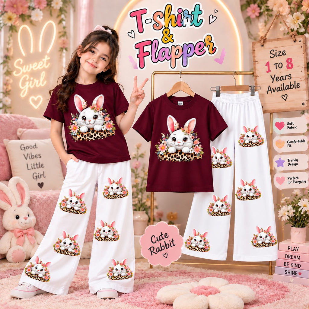 Ready to Wear 2-Piece Kids Rabbit Print T-Shirt and Flapper Set - Cotton Jersey Outfit