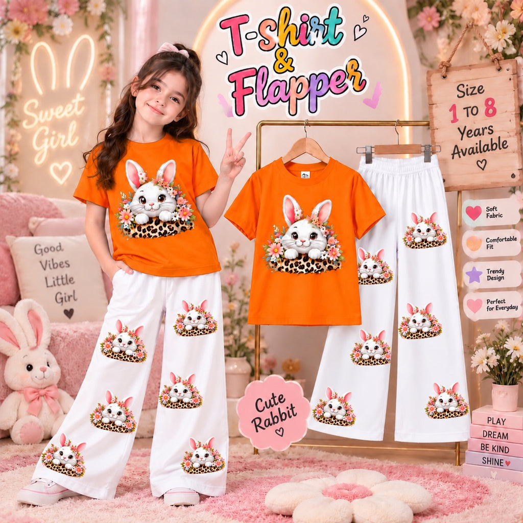 Ready to Wear 2-Piece Kids Rabbit Print T-Shirt and Flapper Set - Cotton Jersey Outfit