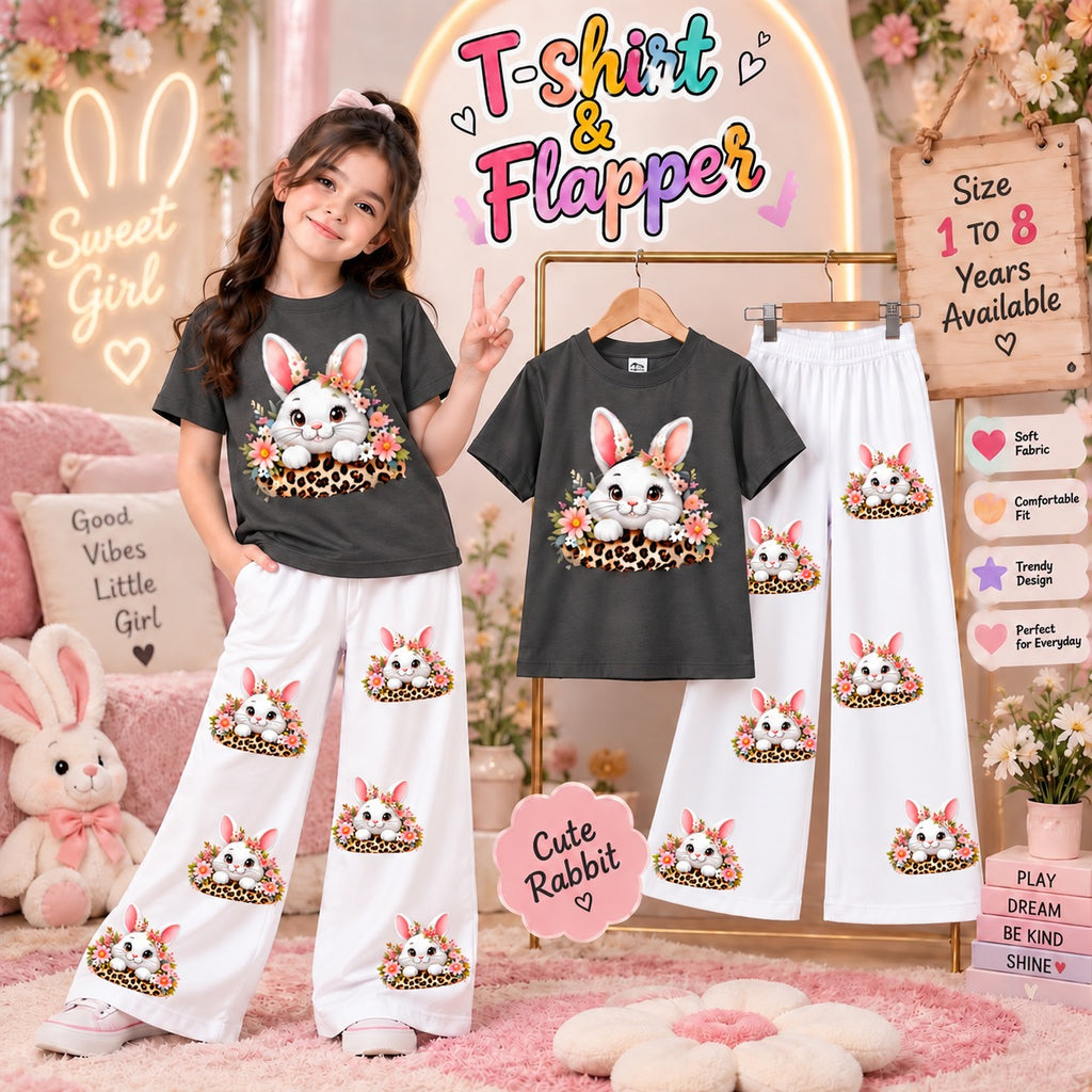 Ready to Wear 2-Piece Kids Rabbit Print T-Shirt and Flapper Set - Cotton Jersey Outfit