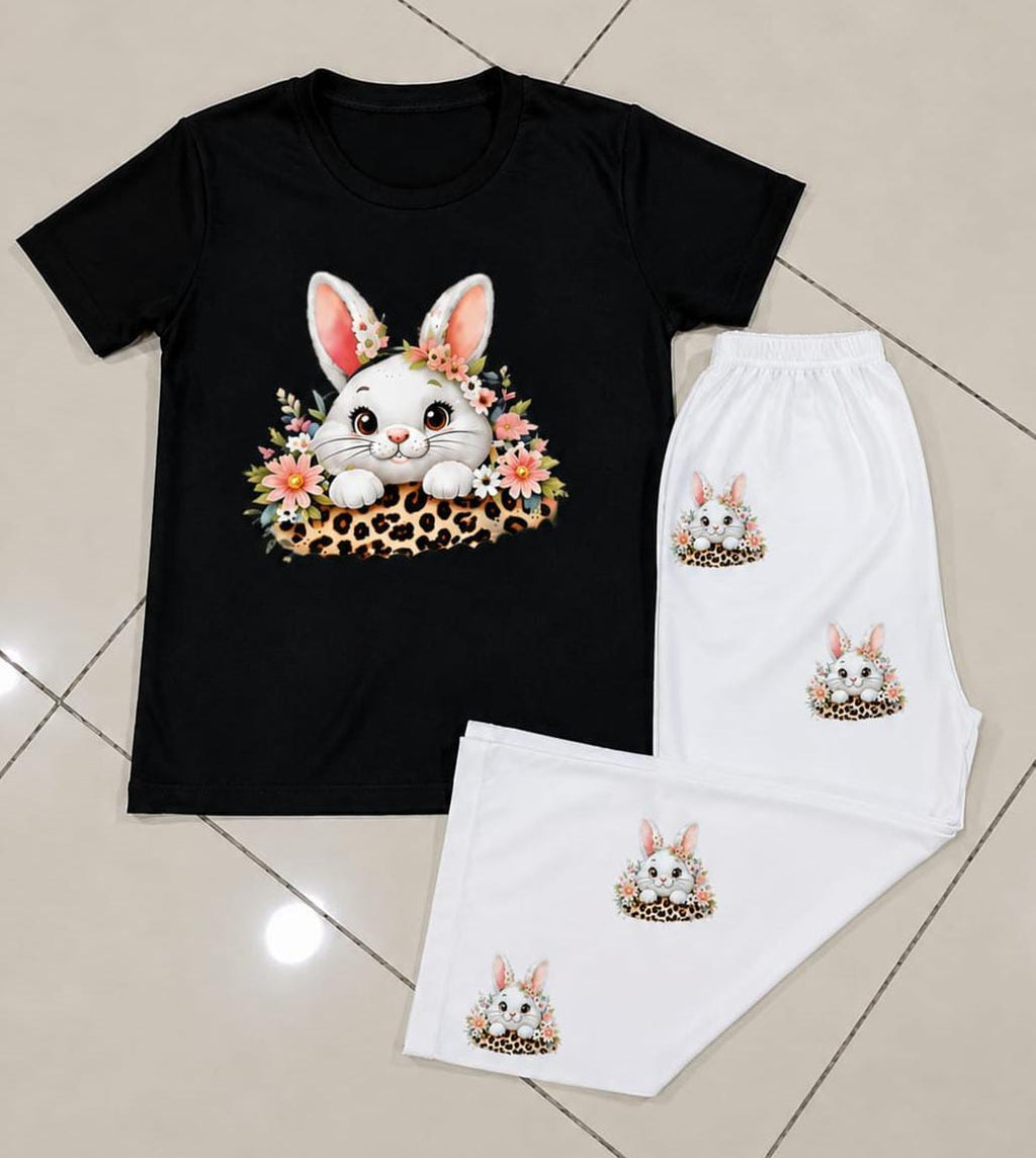 Ready to Wear 2-Piece Kids Rabbit Print T-Shirt and Flapper Set - Cotton Jersey Outfit