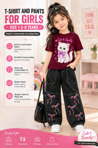 2-Piece Girls' Western DTF Printed T-Shirt & Denim Pants Set