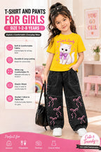 2-Piece Girls' Western DTF Printed T-Shirt & Denim Pants Set