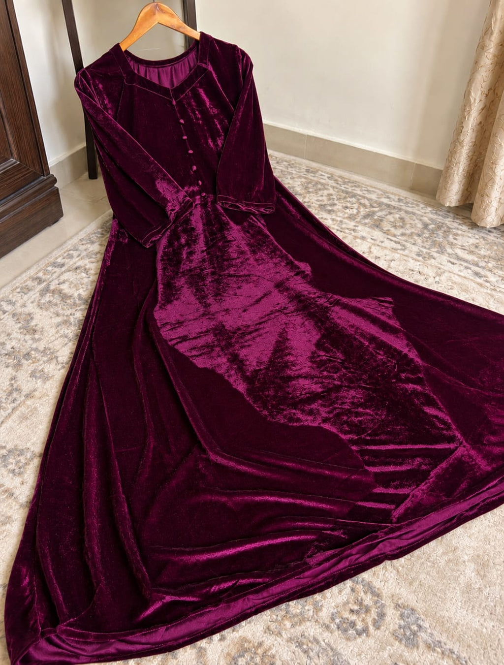 Elegant Velvet Long Frock for Women - Winter Party Wear Maxi Dress