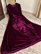 Elegant Velvet Long Frock for Women - Winter Party Wear Maxi Dress