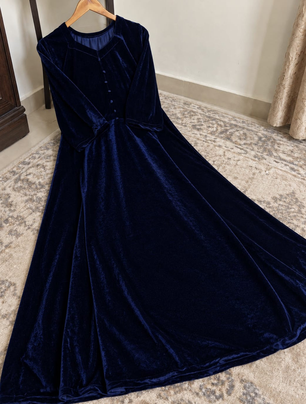 Elegant Velvet Long Frock for Women - Winter Party Wear Maxi Dress