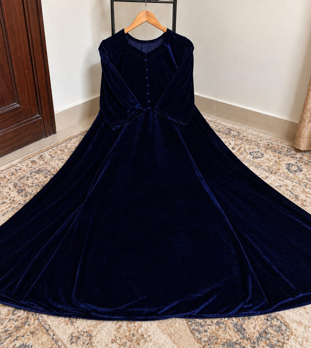 Elegant Velvet Long Frock for Women - Winter Party Wear Maxi Dress
