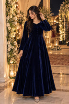 Elegant Velvet Long Frock for Women - Winter Party Wear Maxi Dress