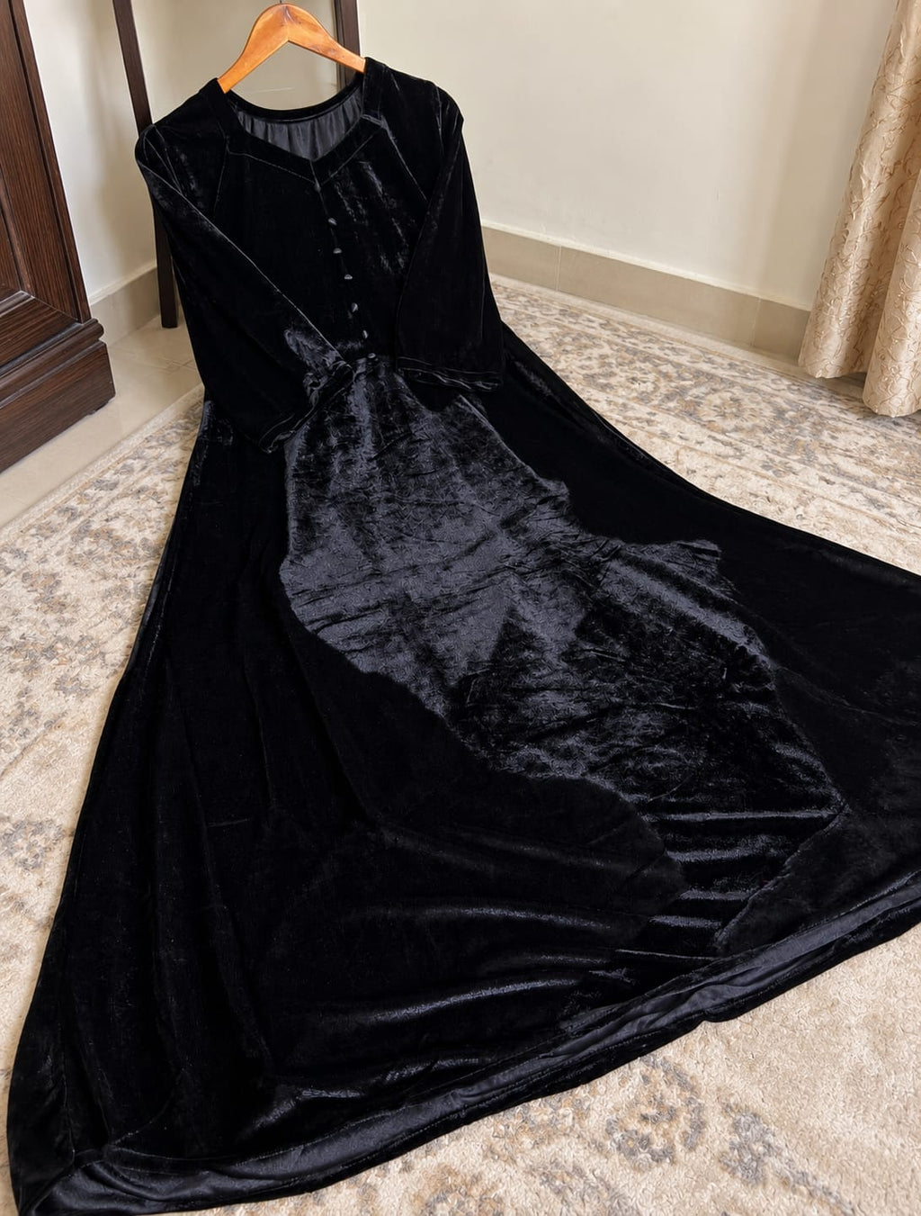 Elegant Velvet Long Frock for Women - Winter Party Wear Maxi Dress