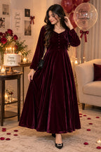 Elegant Velvet Long Frock for Women - Winter Party Wear Maxi Dress