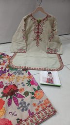 Ready to Wear 2-Piece Embroidered Soft Cotton Co-ord Set with Farshee Salwar