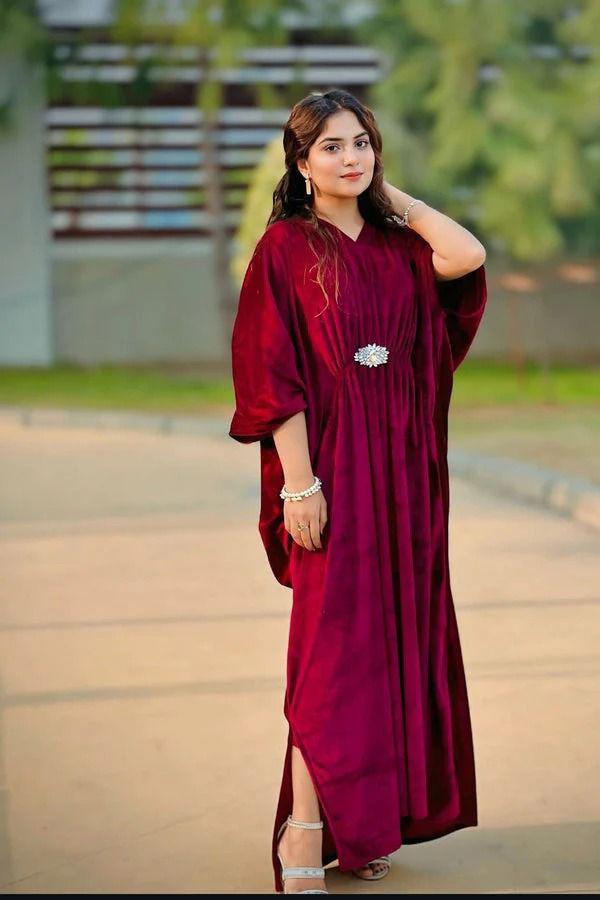 Velvet Kaftan Dress for Women - Premium Winter Party Wear Kaftan (9 Colors)