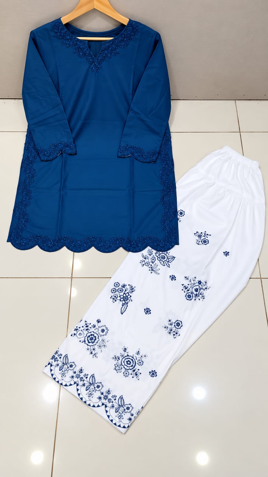 2-Piece Premium Embroidered Farshi Shalwaar Co-Ord Set - Cotton Summer Outfit