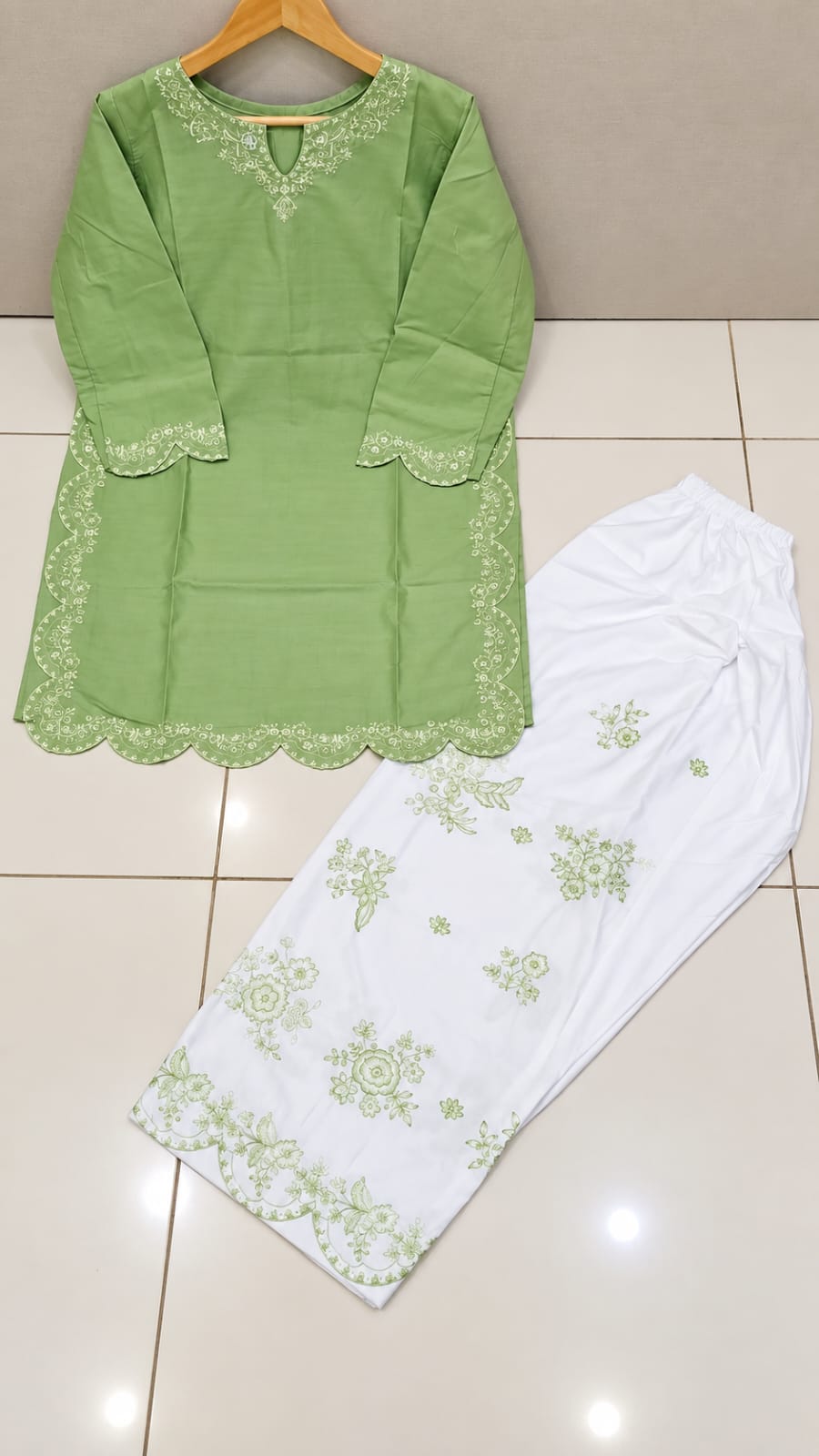 2-Piece Premium Embroidered Farshi Shalwaar Co-Ord Set - Cotton Summer Outfit