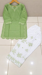 2-Piece Premium Embroidered Farshi Shalwaar Co-Ord Set - Cotton Summer Outfit