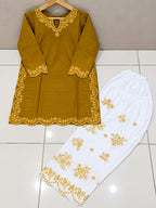 2-Piece Premium Embroidered Farshi Shalwaar Co-Ord Set - Cotton Summer Outfit