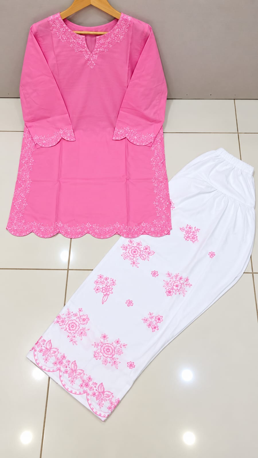 2-Piece Premium Embroidered Farshi Shalwaar Co-Ord Set - Cotton Summer Outfit