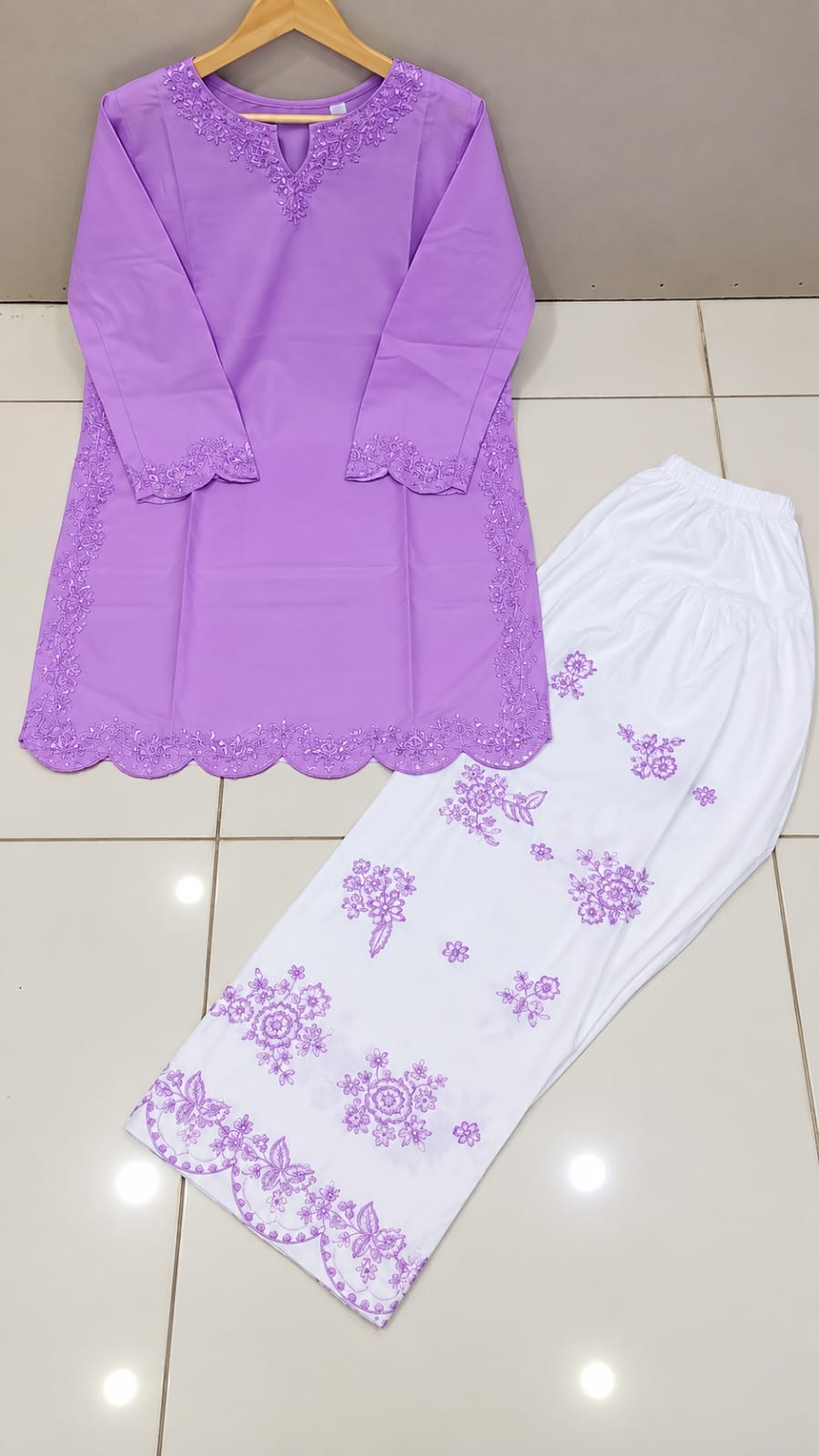 2-Piece Premium Embroidered Farshi Shalwaar Co-Ord Set - Cotton Summer Outfit