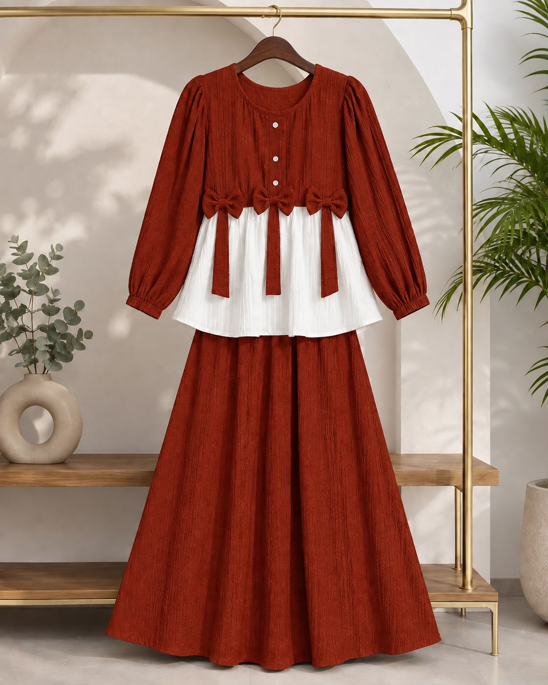 Ready to Wear 2-Piece Crush Georgette Bow Accent Outfit
