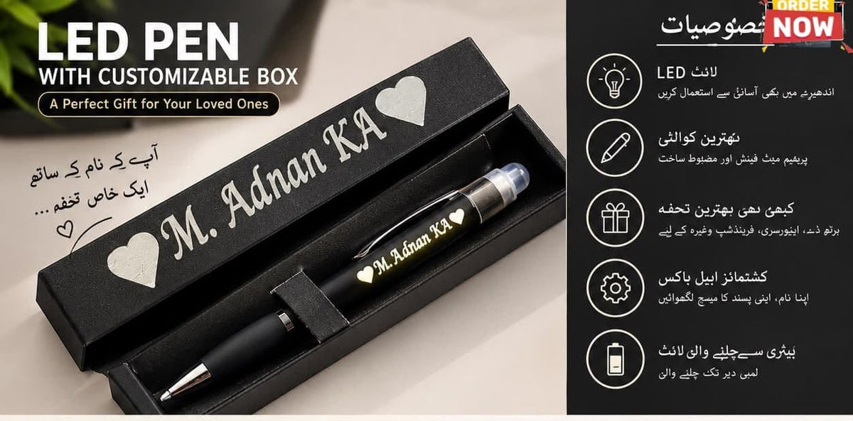 Customise LED Name Light Pen with Luxury Black Box | Personalised Gift