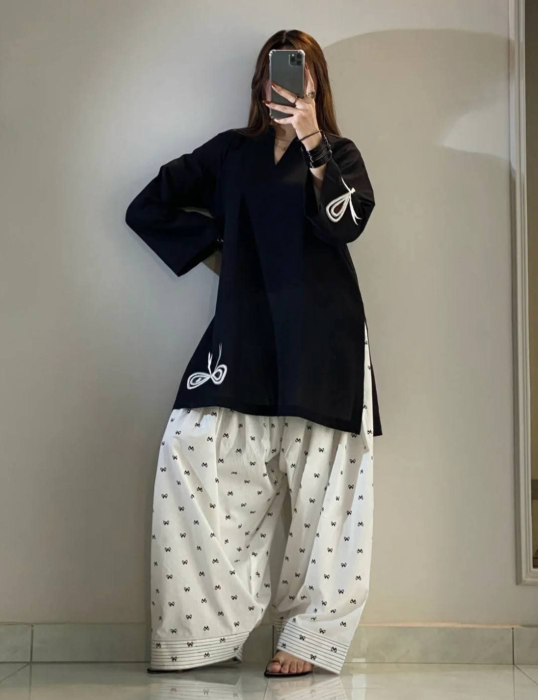 Ready to Wear 2-Piece Cotton Embroidered Farshi Shalwar Co-Ord Set