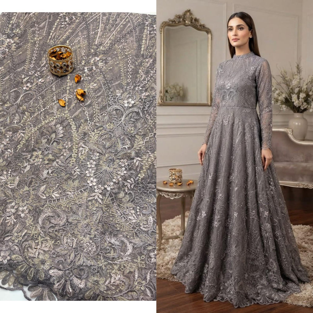 2-Piece Luxury Net Embroidered Maxi Fabric Suit