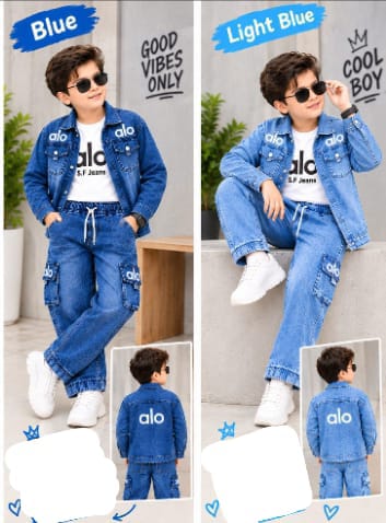 3-Piece Kids Stretch Denim Fancy Suit