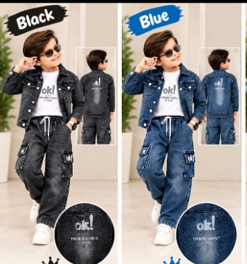 3-Piece Kids Stretch Denim Fancy Suit
