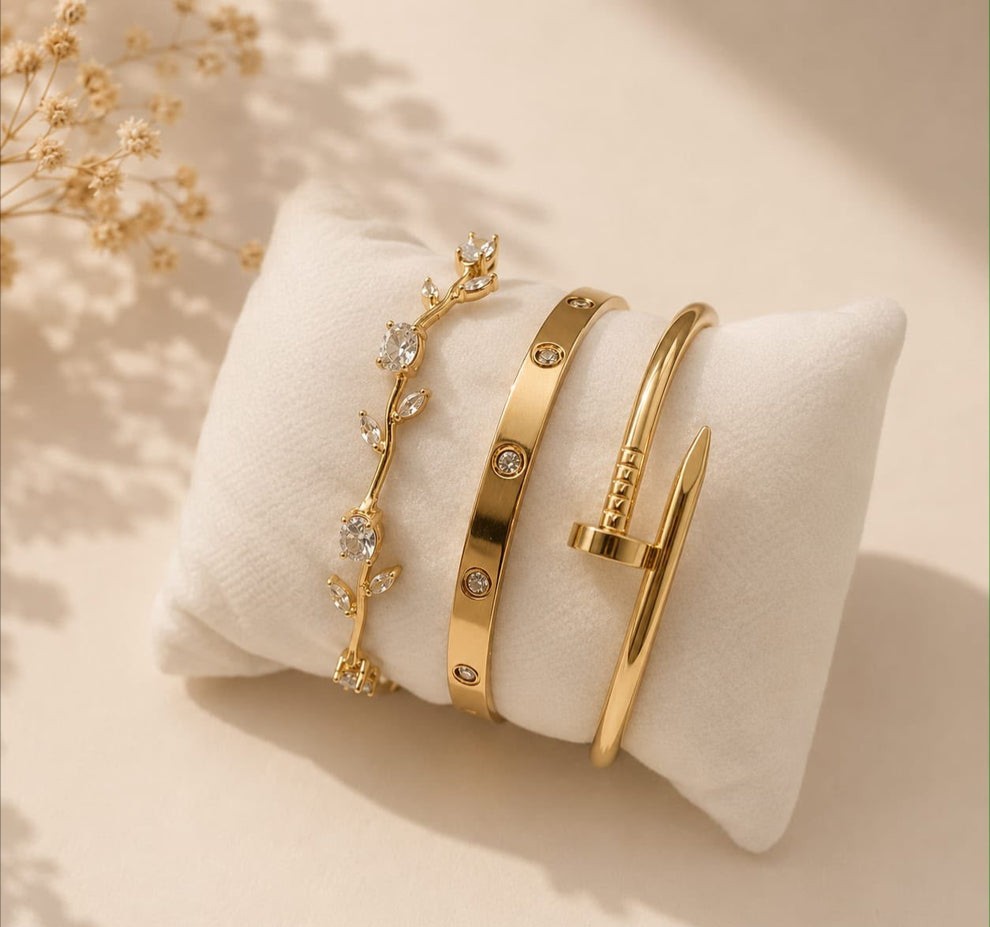 3-Piece Tulip & Nail Cuff Bracelet Set