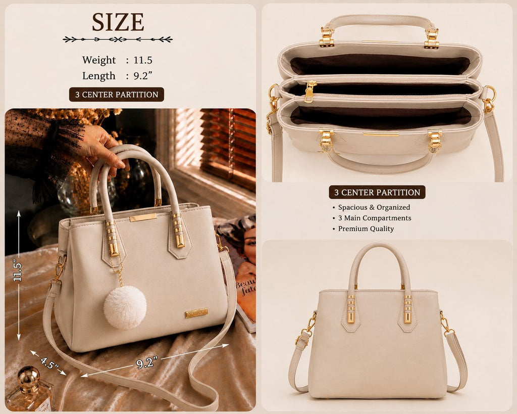 3-Partition Lightweight Shoulder Handbag