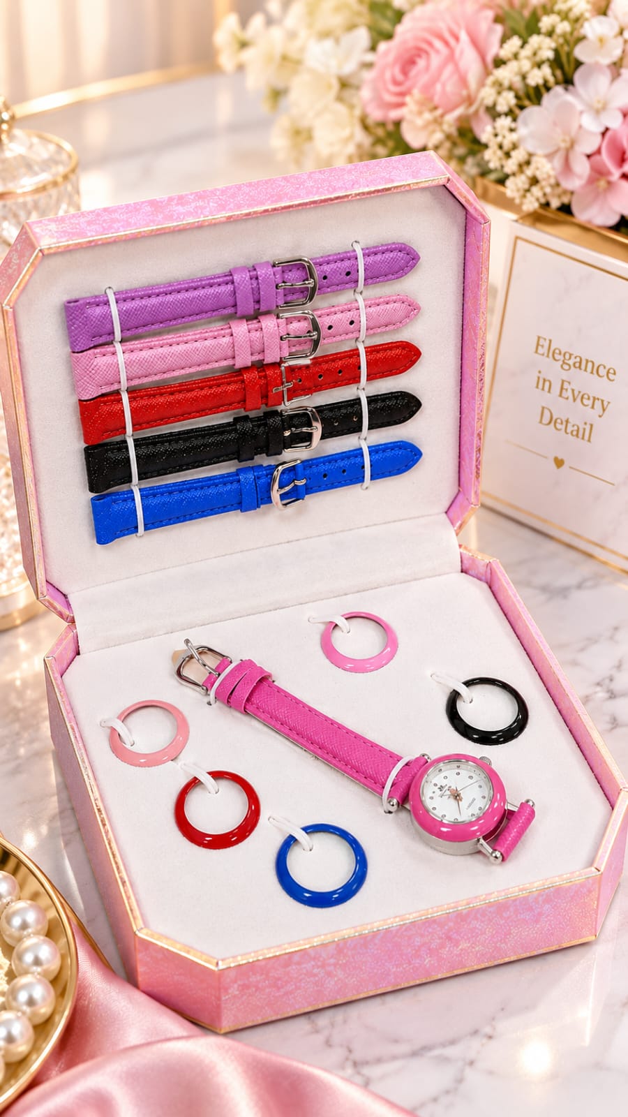 6-Color Ladies Watch, Strap & Ring Gift Set
