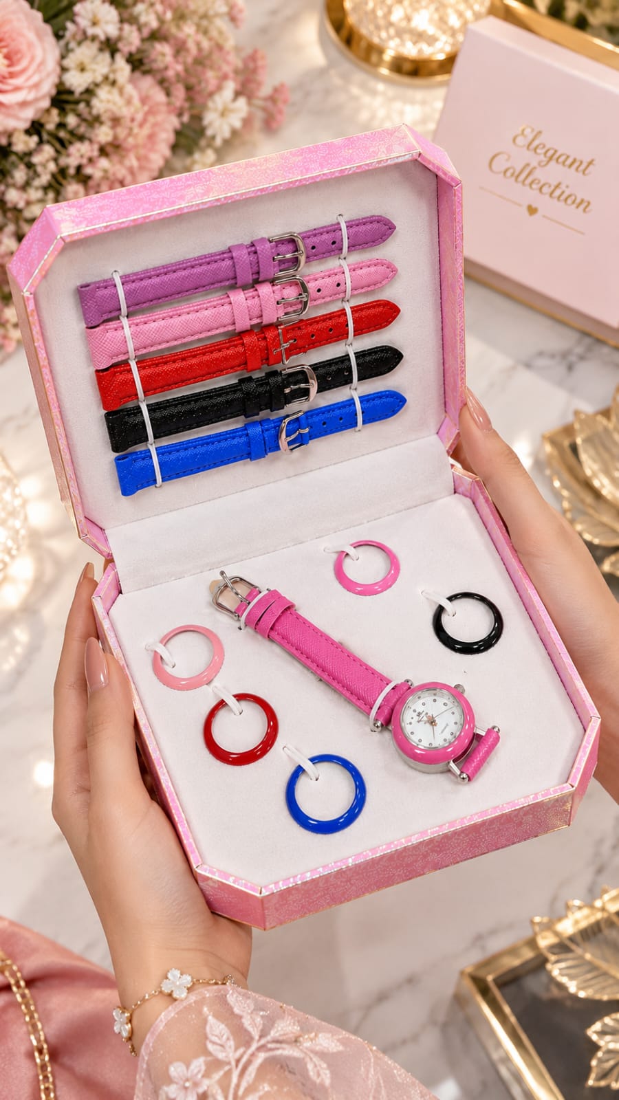 6-Color Ladies Watch, Strap & Ring Gift Set