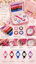 6-Color Ladies Watch, Strap & Ring Gift Set