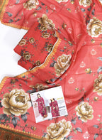 Premium Digital Printed Bana Dora 3-Piece Unstitched Suit – Floral Peach