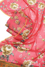 Premium Digital Printed Bana Dora 3-Piece Unstitched Suit – Floral Coral Red