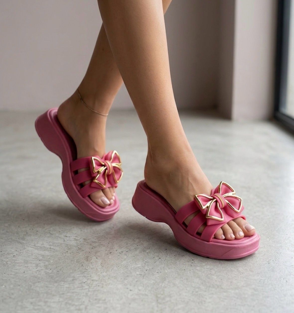 Premium Bow Platform Slippers for Girls & Women – Soft Comfortable Casual Slides