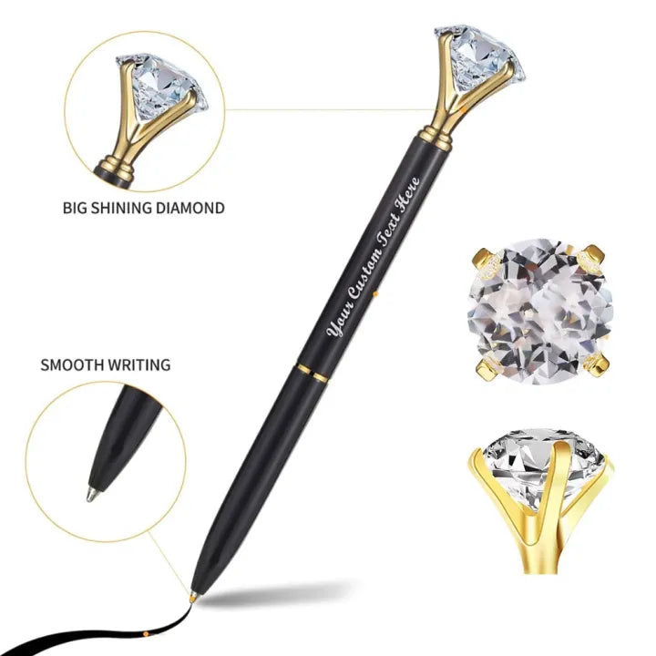 Customise Golden Diamond Pen with Interchangeable Crystal Tops