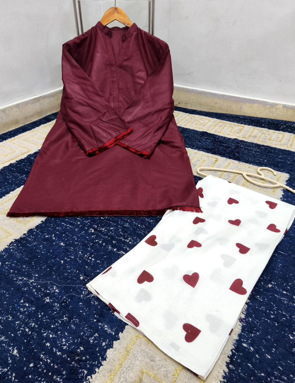 Readymade Romantic Heart Printed 2-Piece Cotton Co-Ord Set – Solid Tunic & Flapper Pants