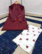 Readymade Romantic Heart Printed 2-Piece Cotton Co-Ord Set – Solid Tunic & Flapper Pants