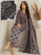 Traditional Allover Print Ajrak Cotton 3-Piece Unstitched Suit | Cultural Sindhi Print Dress